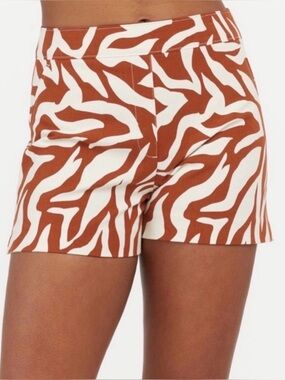 Spanx On-the-Go Printed Shorts XL Clay Zebra High Rise Tummy Control 4" Inseam
